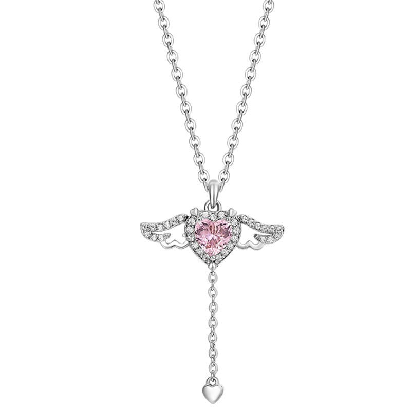 Wholesale Valentine' s Day pink diamond heart zircon necklace