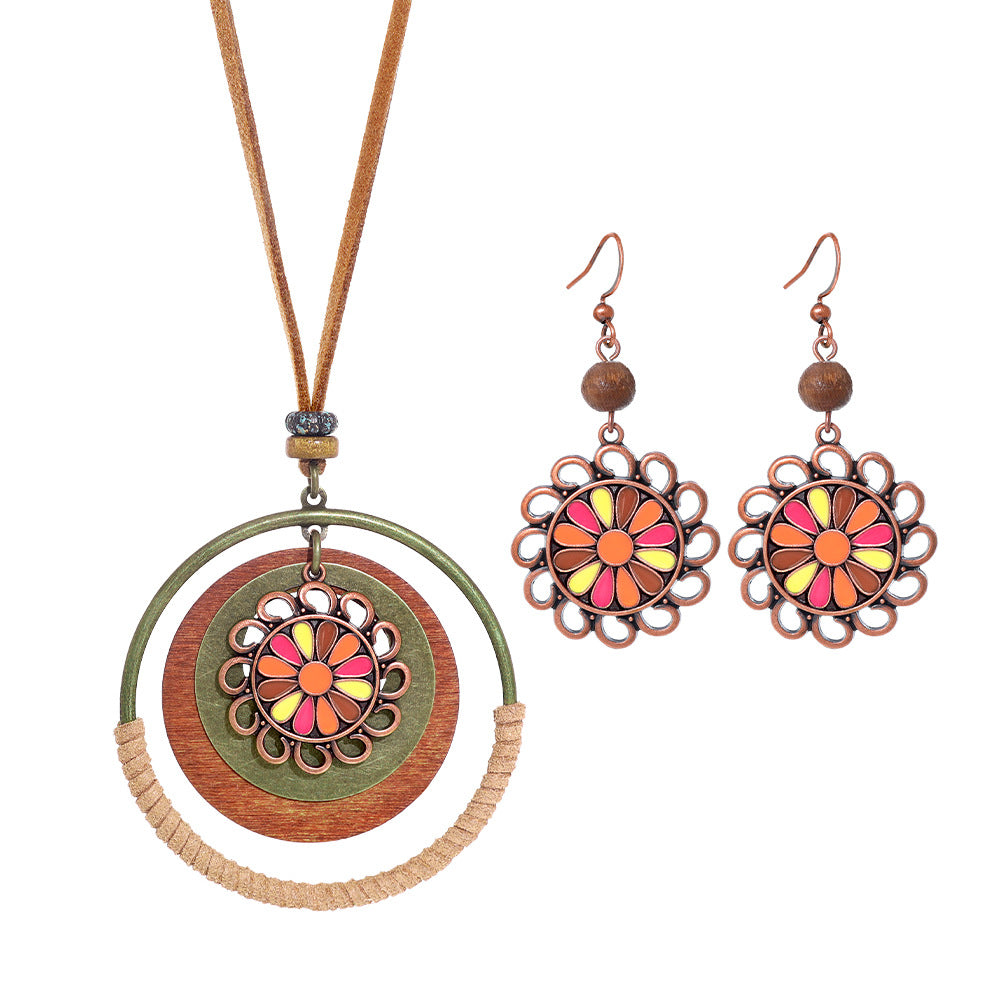 Wholesale Bohemian Flower Earring And Necklace Set Long Tassel Ethnic Style Vacation Jewelry Gift