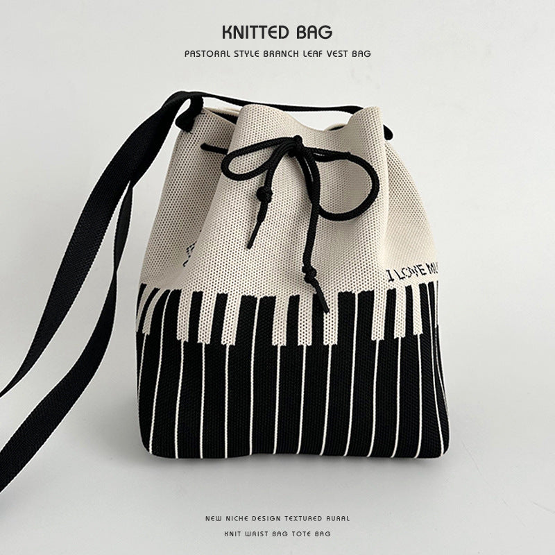 Wholesale Knitted wool drawstring lunch box bag handbag hand tote bag bucket bag