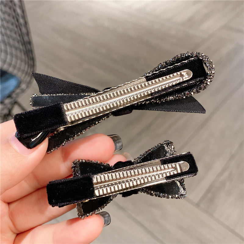 Wholesale Black Velvet Small Bow Rhinestone Hair Clips