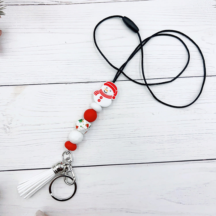 Wholesale Christmas Silicone Beaded Strap Keychain Split Strap Necklace