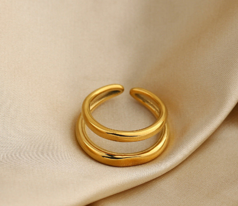 Wholesale Fashion Double Layer 18K Gold Plated Stainless Steel Ring
