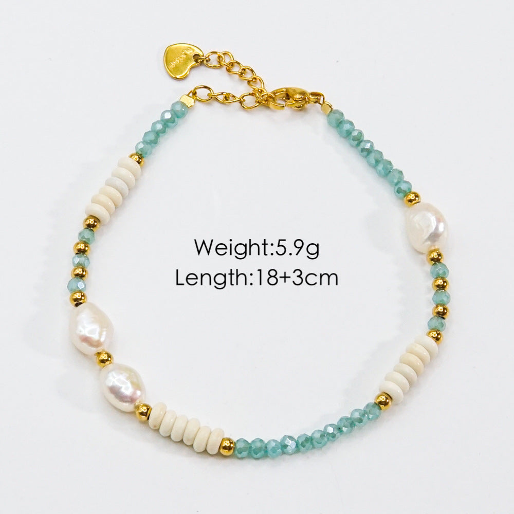 Wholesale Beaded titanium steel natural stone pearl crystal high-end non-fading hand jewelry