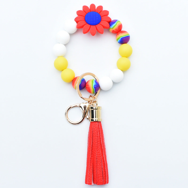 Llavero de muñeca con cuentas de girasol de silicona al por mayor