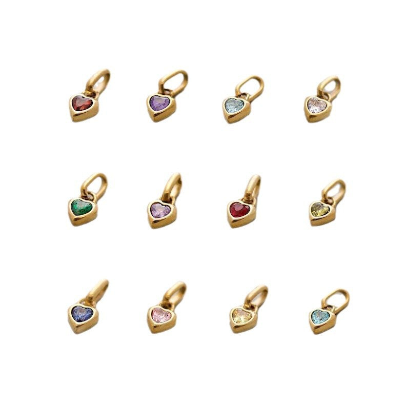 Wholesale Titanium Steel 18K Gold Plated Birthstone Pendant Necklace Rectangular Multicolor Zircon Collarbone Chain Boutique Resale Jewelry Accessory