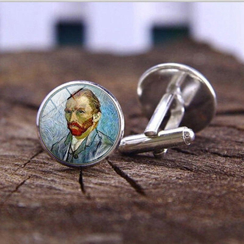 Wholesale Alloy Van Gogh Starry Night Sunflower Time Gemstone Cufflinks