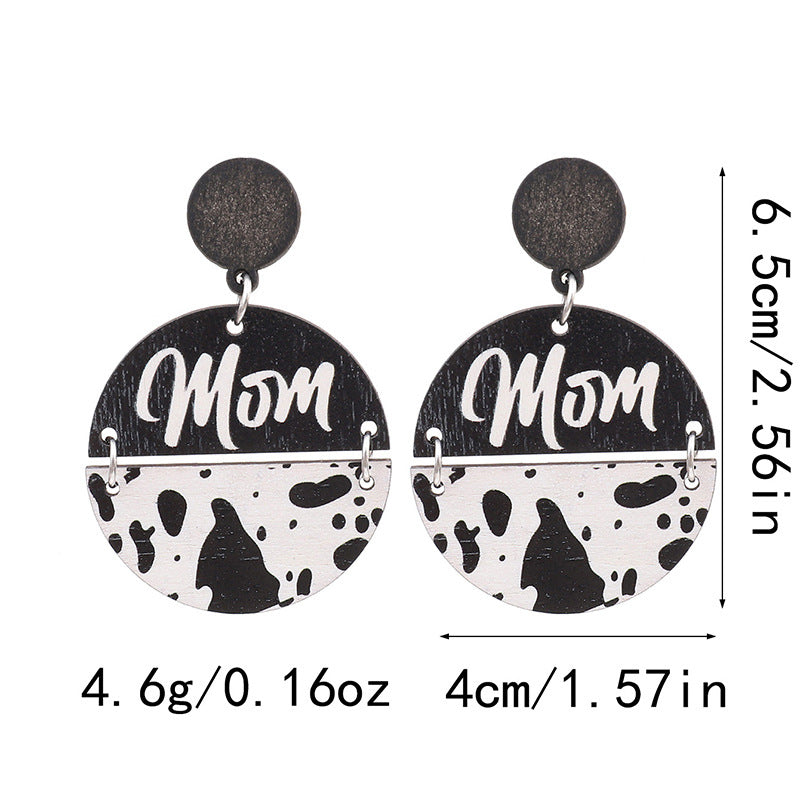 Wholesale Cow Print Leopard Print Wood Chip Mom Round Earrings