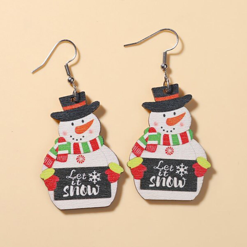 Wholesale Christmas Santa Claus Snowman Earrings Wooden Earrings