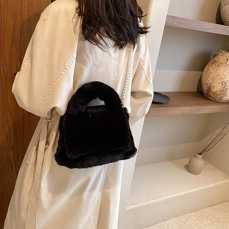 Wholesale Autumn Plush Handbag Pearl Chain Shoulder Crossbody Bag