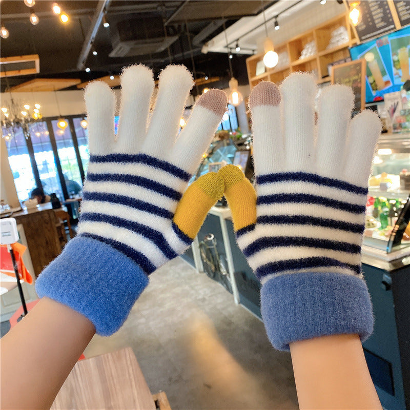 Wholesale Thickened Autumn and Winter Checkerboard Touch Screen Knitted Warm Wool Gloves