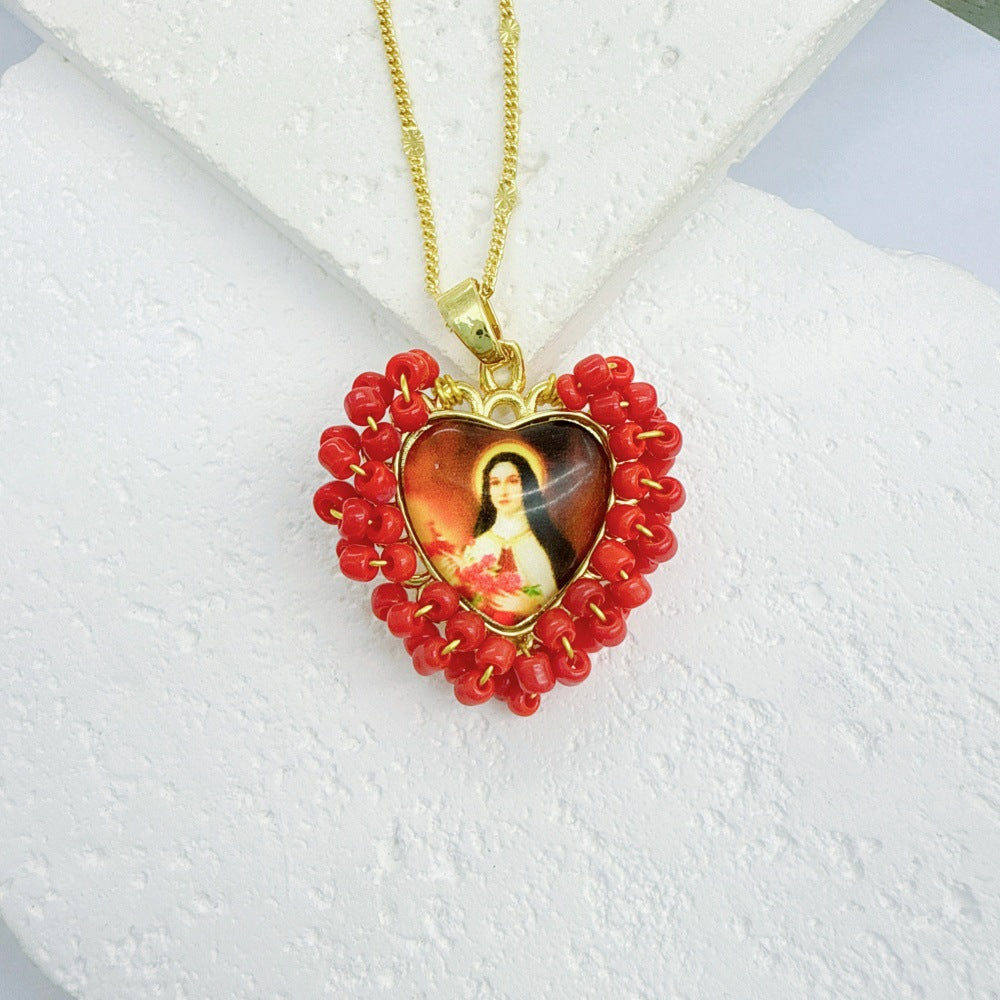 Wholesale Golden Rice Bead Love Pendant heart necklace
