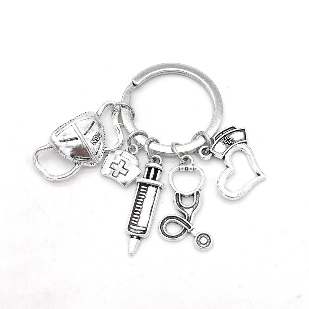 Wholesale 3PCS  Alloy Medical Rescue Mask Nurse's Cap Needle Syringe Stethoscope Key Chain