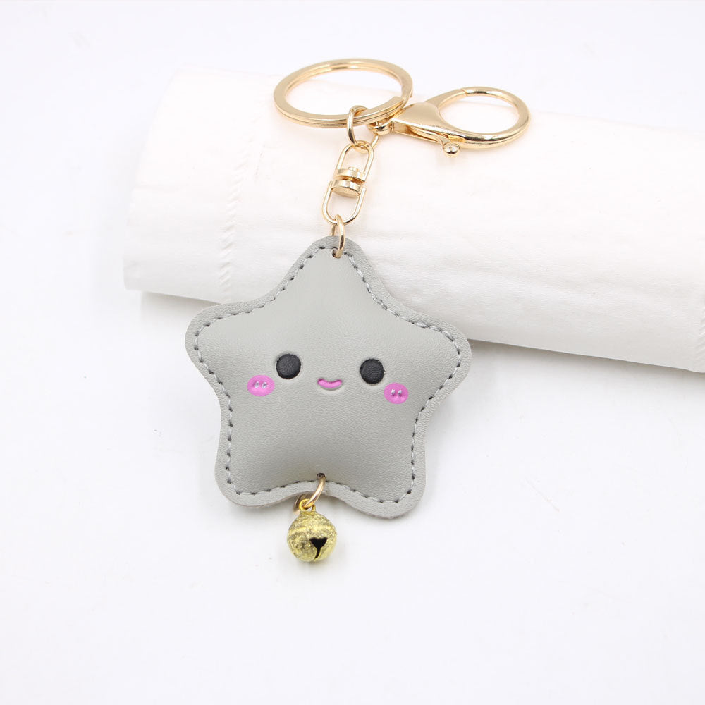 Wholesale Cute Embossed Star Car Keychain Face Faux Leather With Electroplated Finish Trendy Bag Charm Fashion Accessory For Gift And Resale