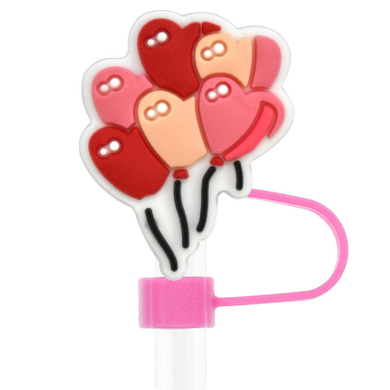 Wholesale Random 100pcs Valentine' s Day  Universal 10mm Reusable Soft Glue Straw Tube Cap