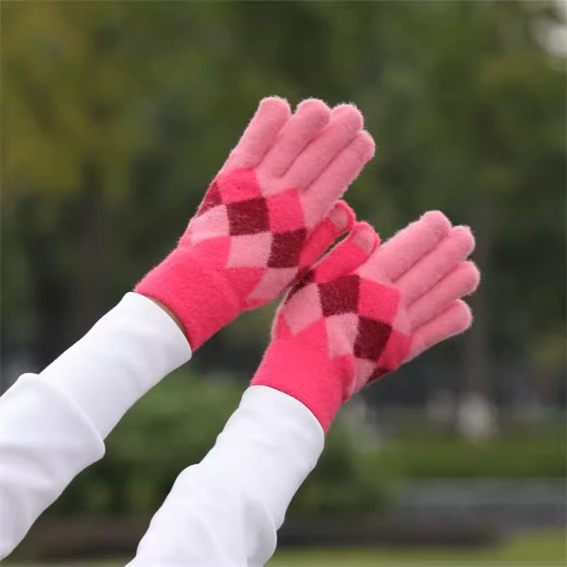 Wholesale Warm Touch Screen Rhombus Thickened Finger Gloves