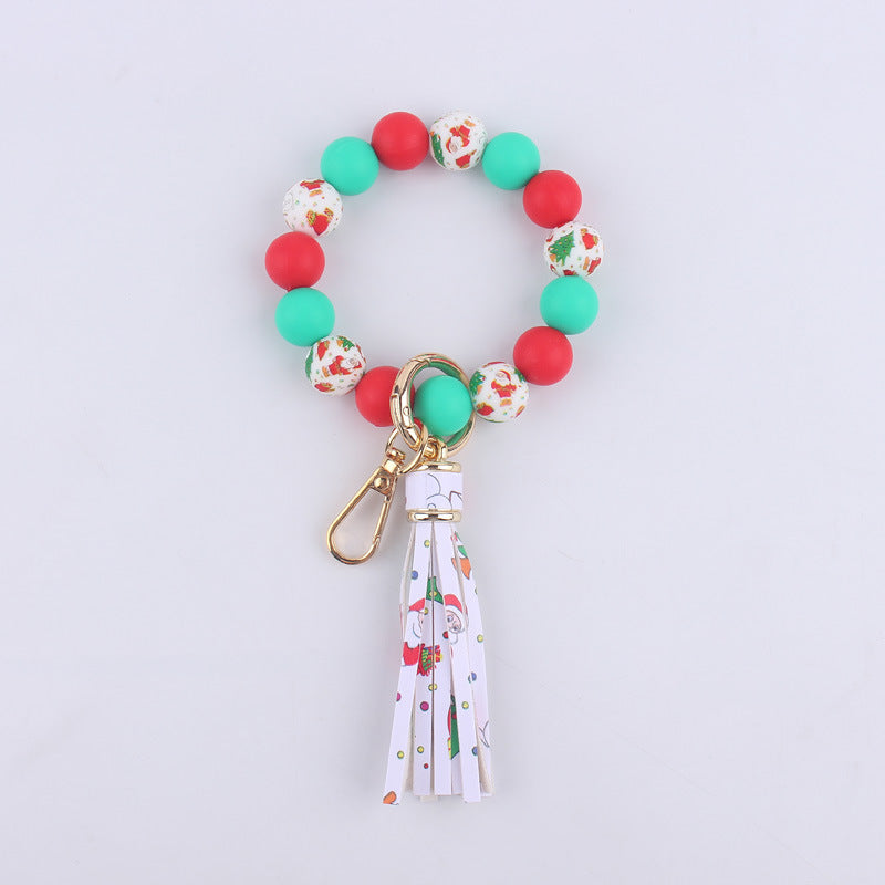 Wholesale Silicone Christmas Leather Tassel Bracelet Keychain