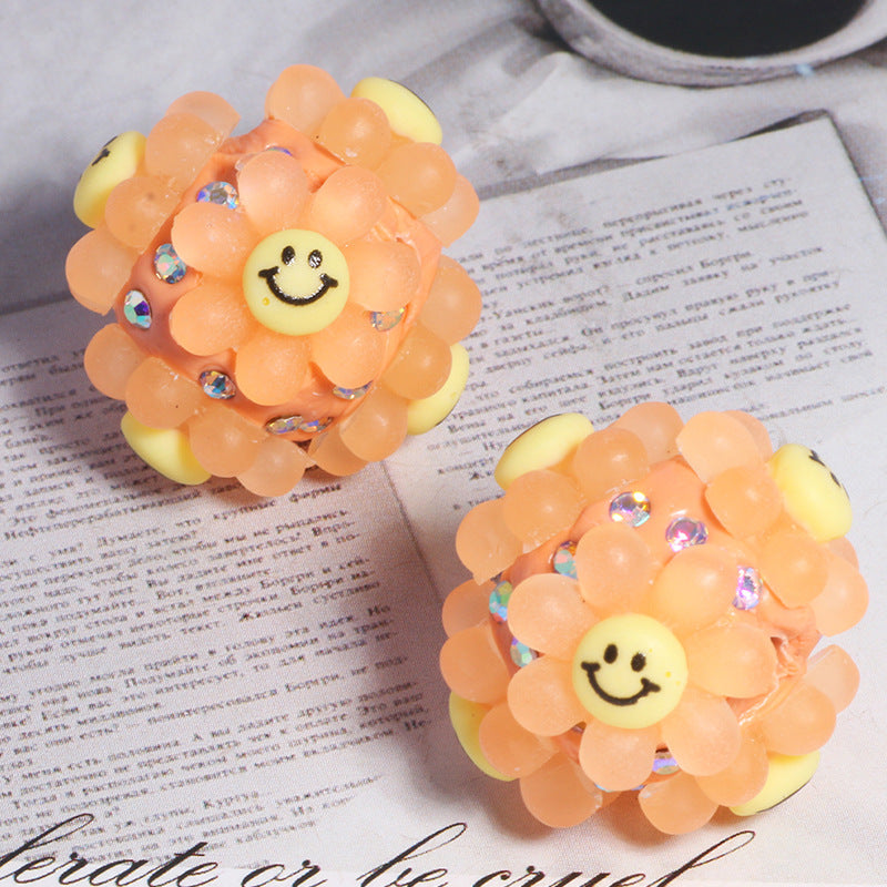 Wholesale 5pcs/pack Smiley face sunflower can wear straight hole loose beads DIY mobile phone key chain jewelry
