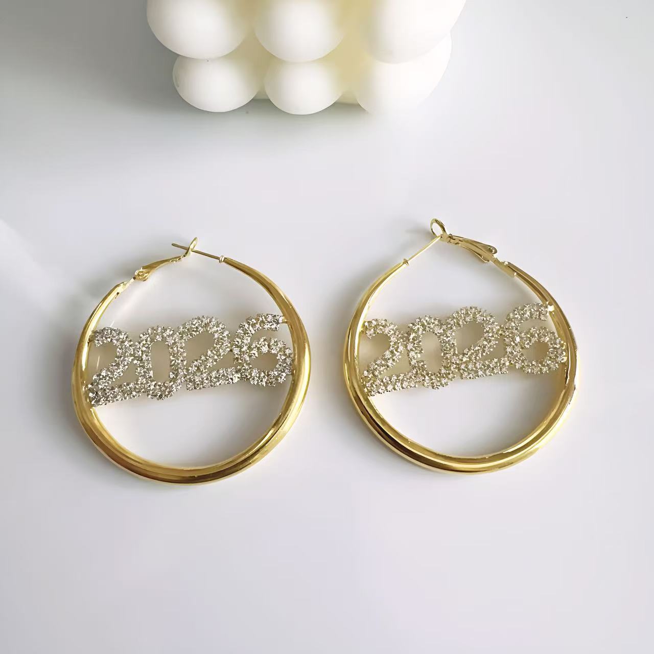 Wholesale 2026 Digital Diamond-Set Circle Blingbling Earrings