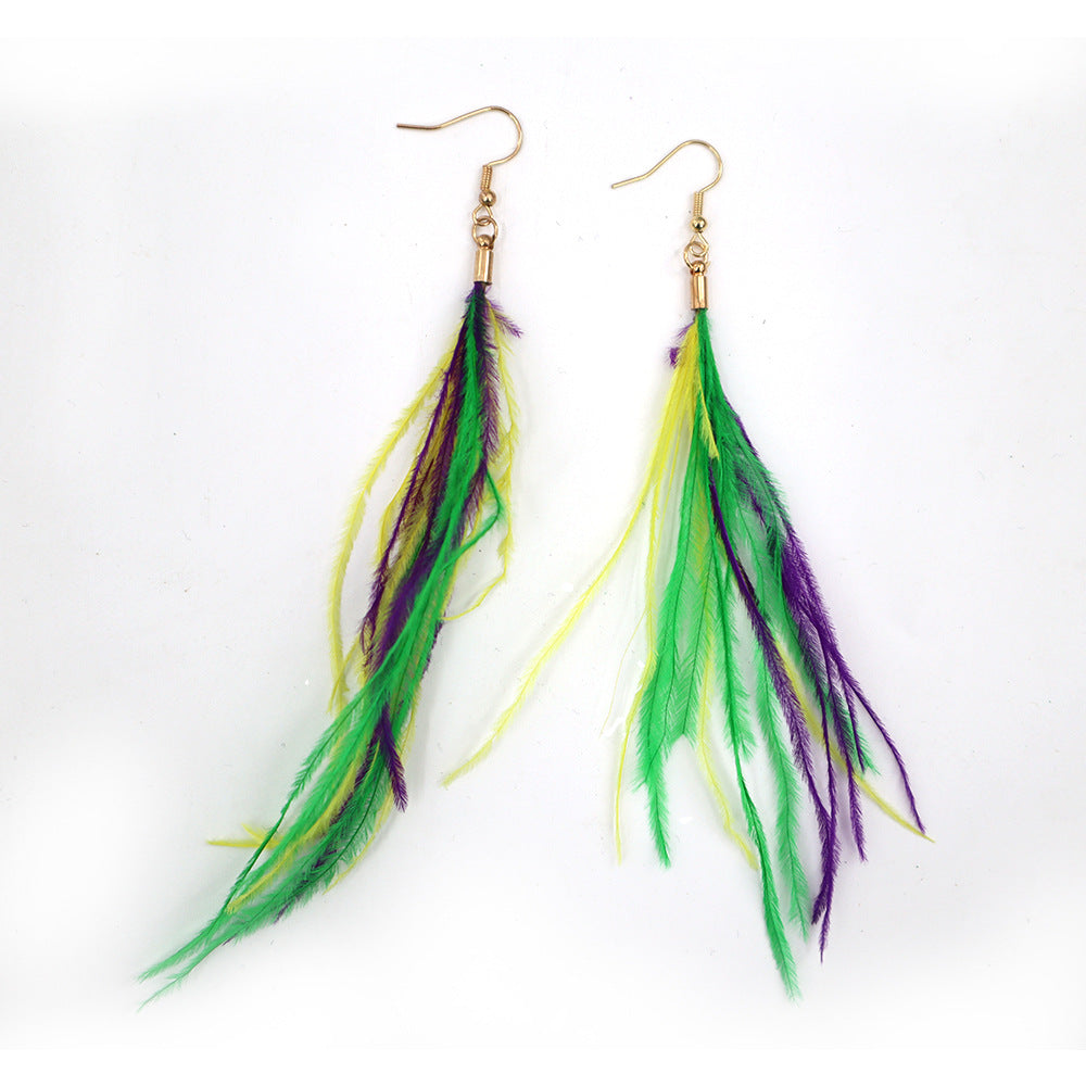 Wholesale Carnival Sequin Gold Purple Green Feather Accessories Earrings