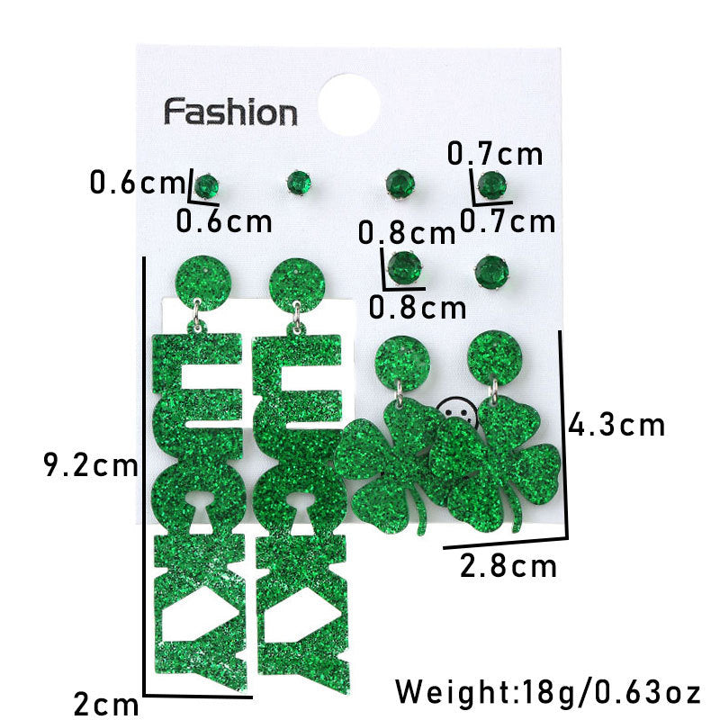 Wholesale Green shamrock St.  Patrick' s Day Acrylic Earrings