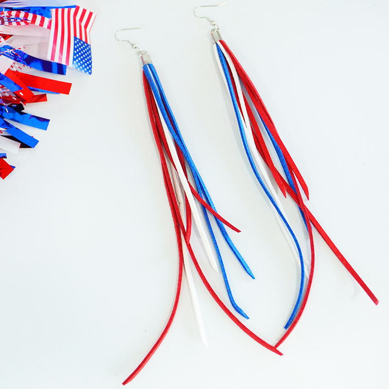 Wholesale July 4th Patriotic Jewelry Independence Day Handmade Long Bohemian Tassel Earrings