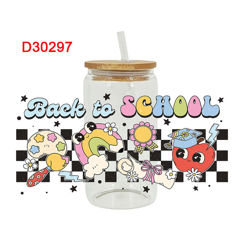 Wholesale  Colorful textbooks stationery and Back to School 16oz Cup UV DTF Wraps