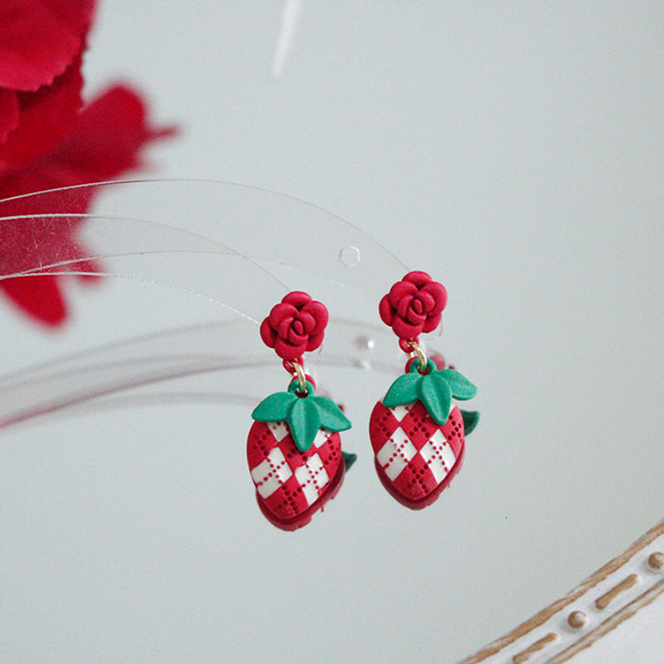 Wholesale Cartoon Strawberry Fruit Alloy Earrings