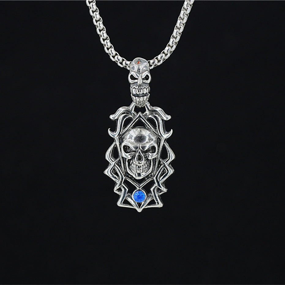 Wholesale Diamond Skull Pendant Titanium Steel Men' s Necklace Hip Hop
