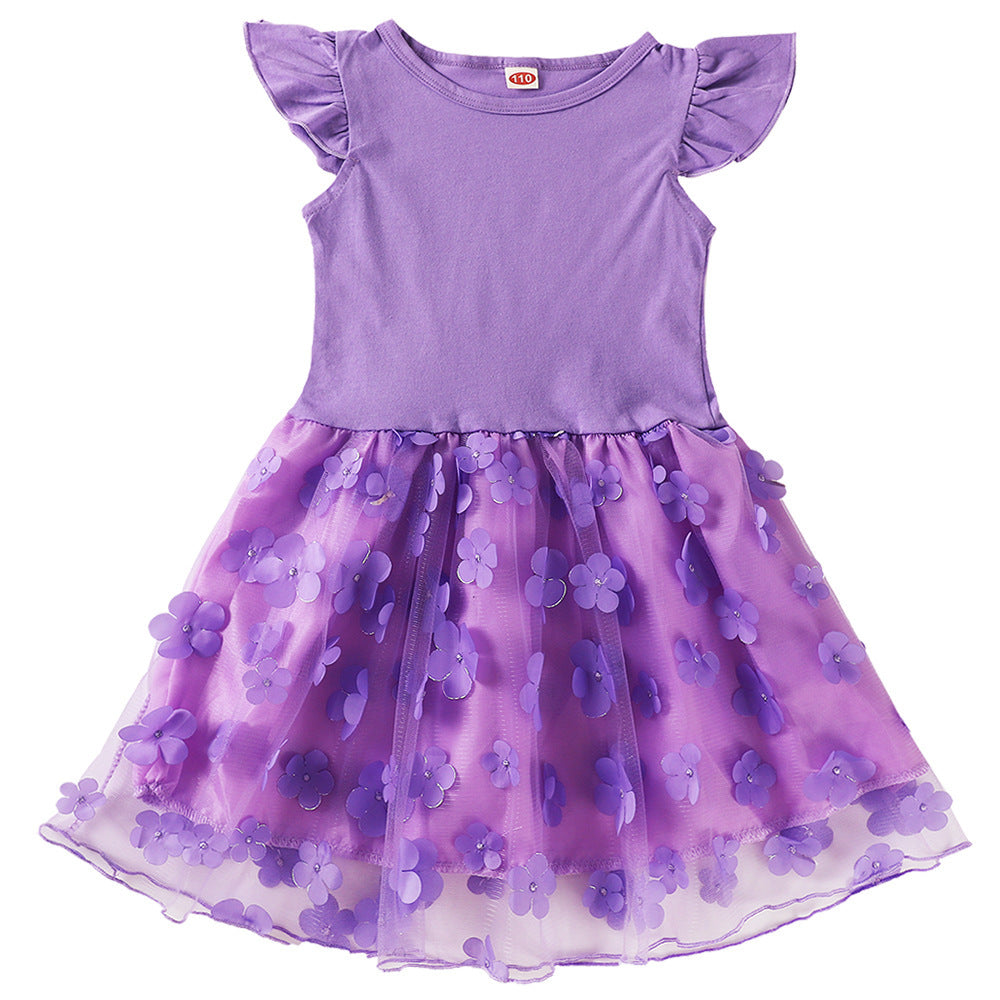 Wholesale Cotton Blend Flower Princess Tulle Dress For Toddler Girls Summer Party