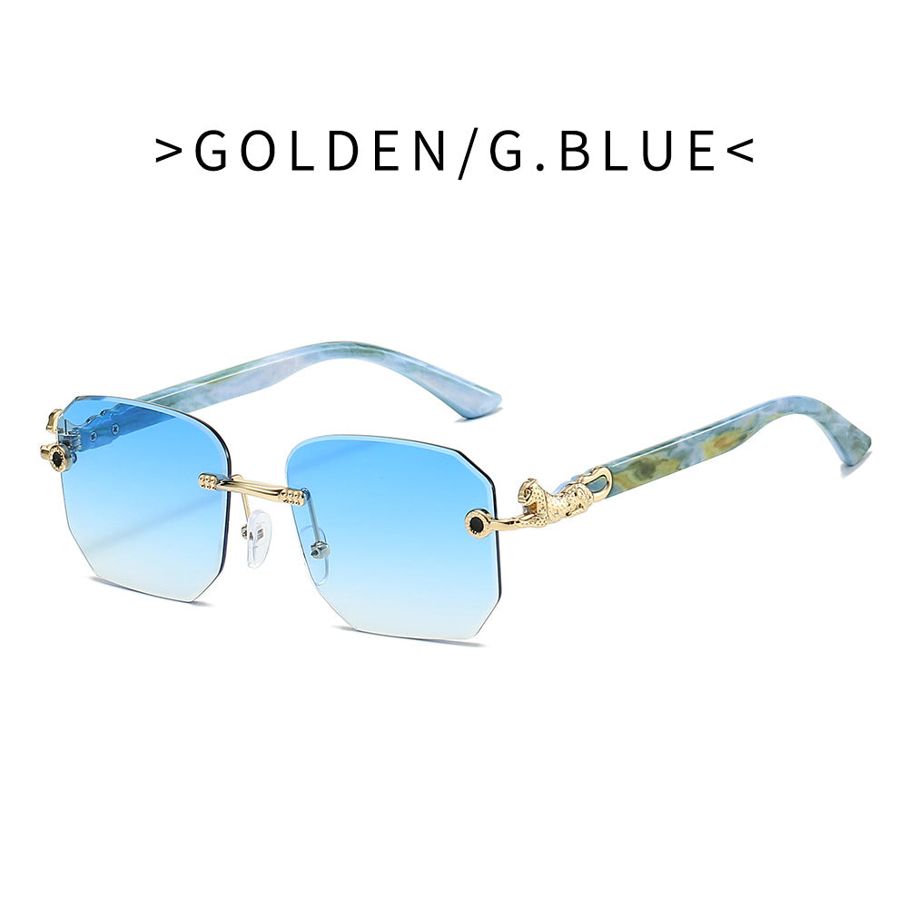 Wholesale Frameless leopard-decorated fashion sunglasses  polygonal casual sun visor sunglasses