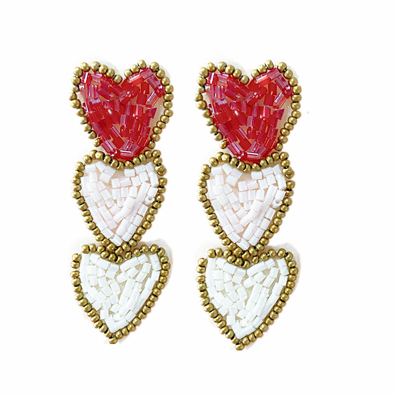 Wholesale Valentine's Day Pink Rice Pearl Knitted Love LOVE Earrings