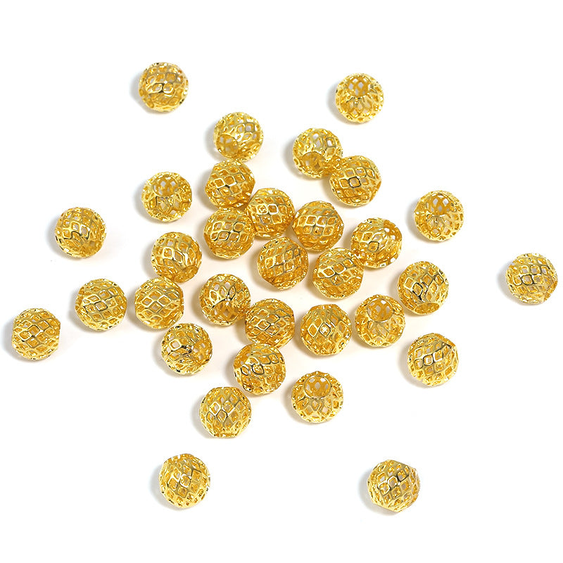 Wholesale 10pcs Full Copper Round Hollow Small Gold Beads Large Mesh DIY Beads