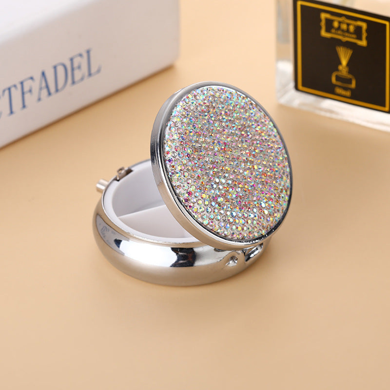 Wholesale Diamond-encrusted Round Three-compartment Metal Pill Box