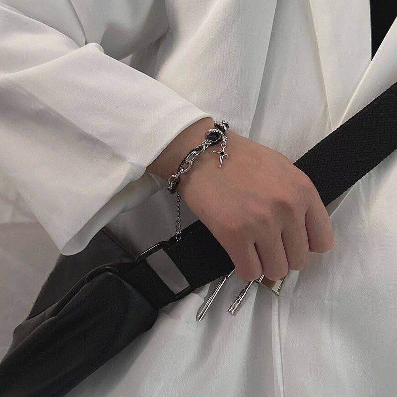 Wholesale Titanium Steel Black Diamond Star Wrap Bracelet