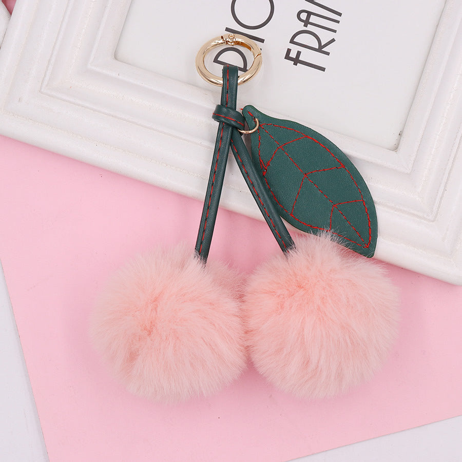 Wholesale Fruit Cherry Hairy Ball Book Bag Pendant Car Keychains