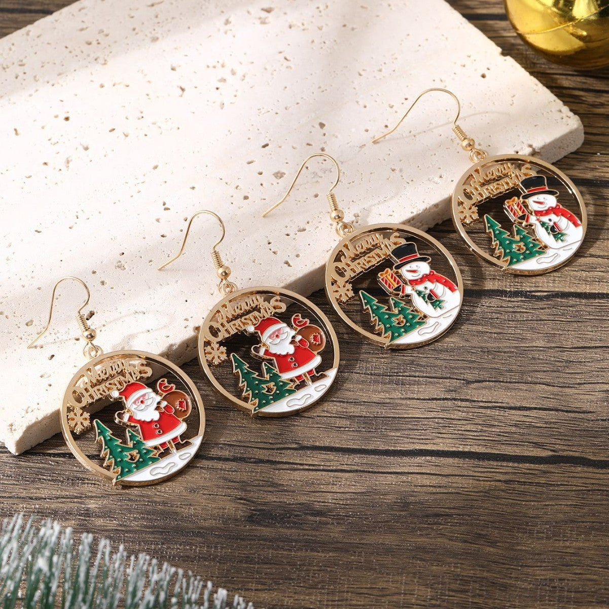 Wholesale Christmas-themed gold round earrings