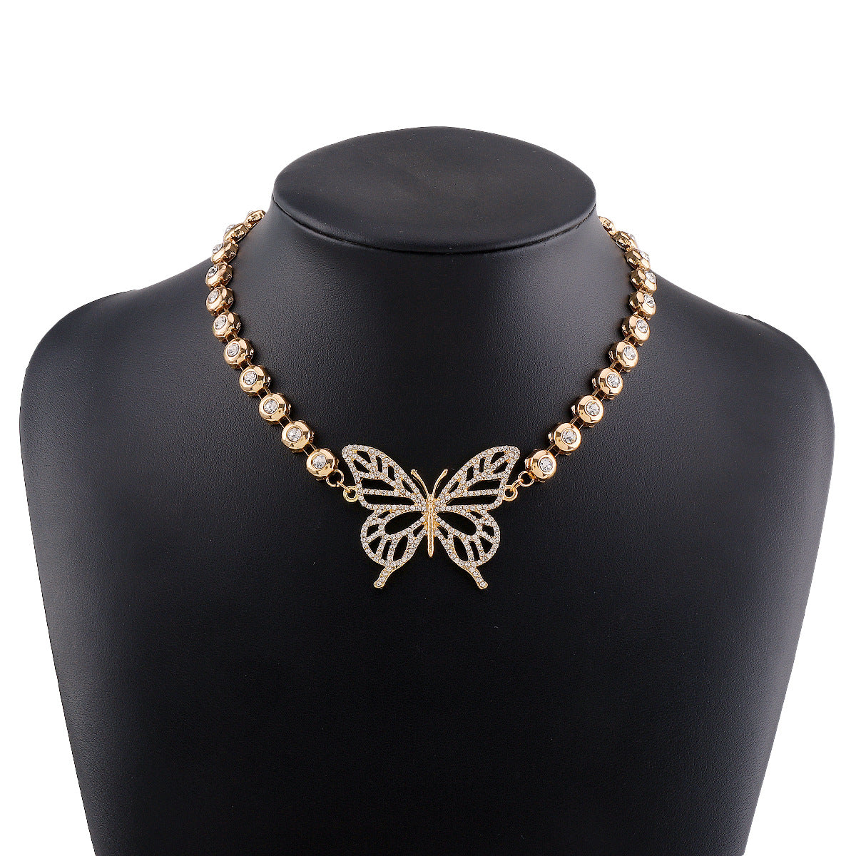 Wholesale Geometric Rhinestone Alloy Butterfly Necklace