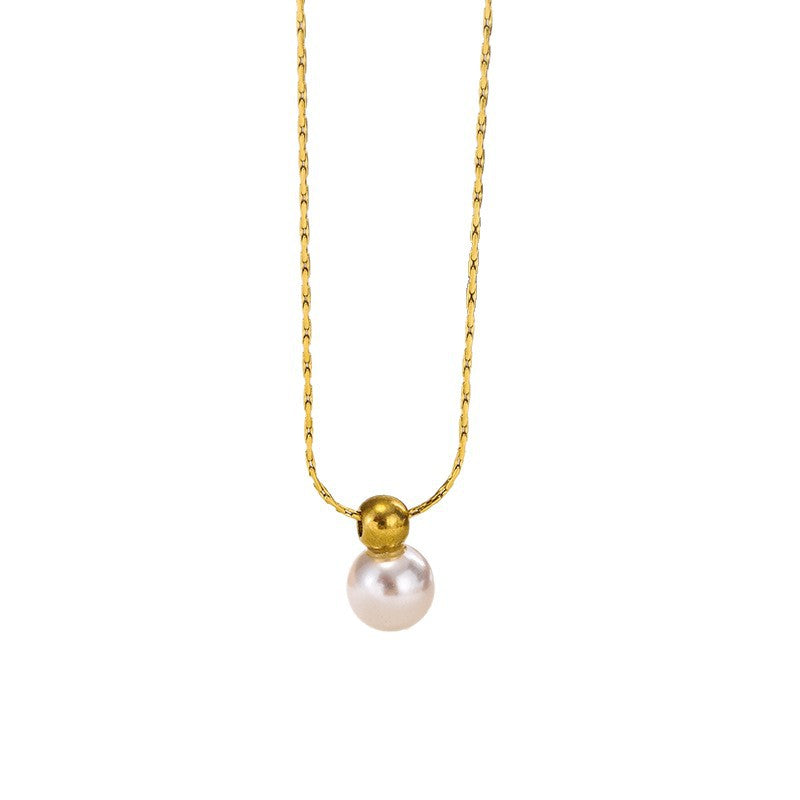 Wholesale French Style Pearl Collarbone Necklace For Women Gold Tone Titanium Steel Elegant Everyday Jewelry Accessory Boutique Gift
