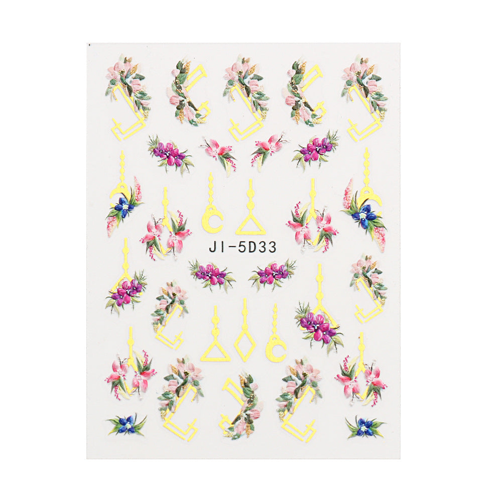 Wholesale 3pcs/pack  Manicure Relief Stickers 5D Spring Flowers and Birds Stereo Bronzing Stickers