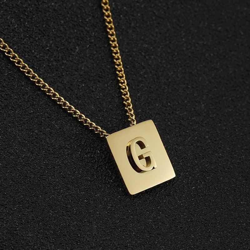 Wholesale Titanium Steel 26 English Letters 18K Stainless Steel Square Necklace Clavicle Chain