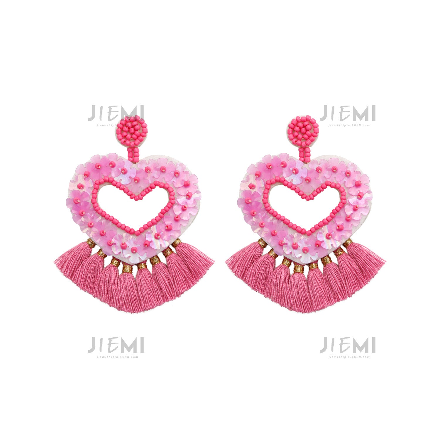 Wholesale Valentine's Day Sequins, Love Tassels, Rice Bead Earrings