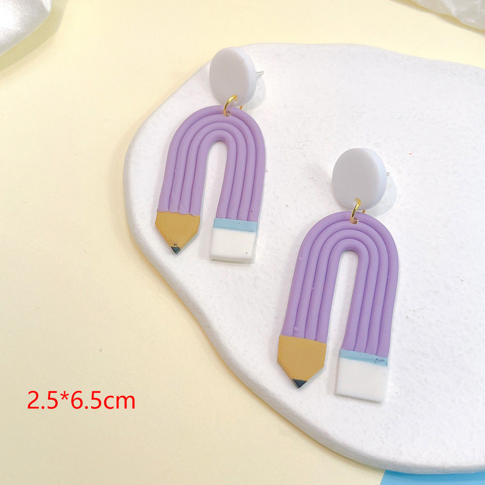 Wholesale Teacher's Day Soft Clay Elbow Striped U-shaped Earrings