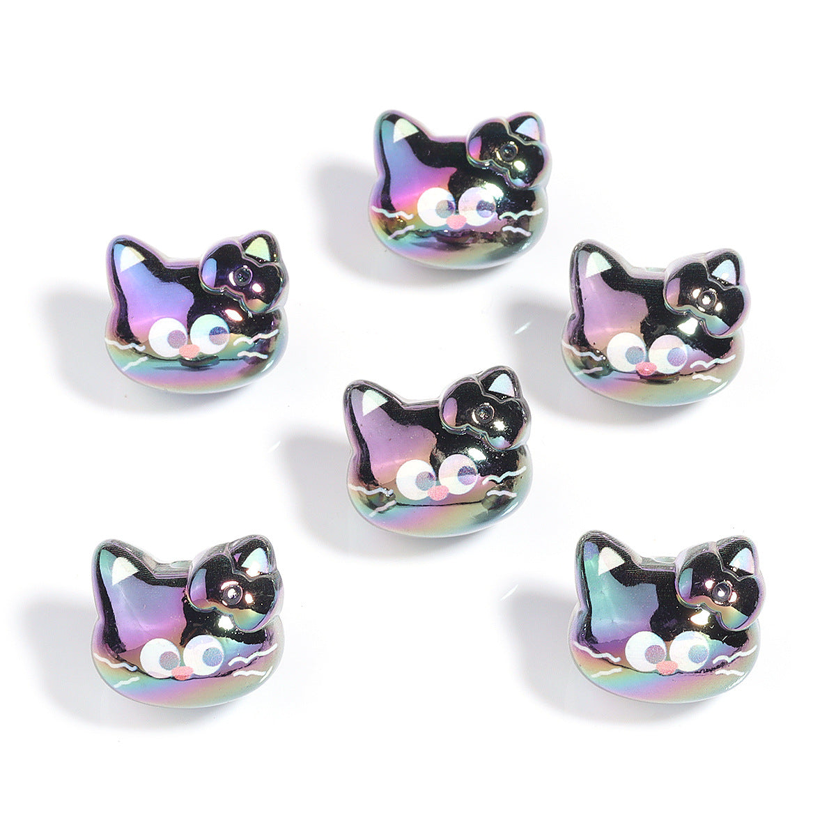 Wholesale 10pcs Cartoon Cute Plated Colorful Cat Acrylic Beads