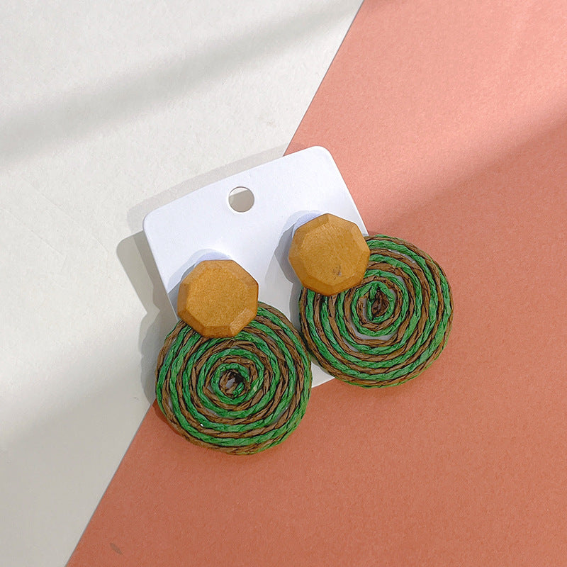 Wholesale Straw Handwoven Geometric Stud Earrings