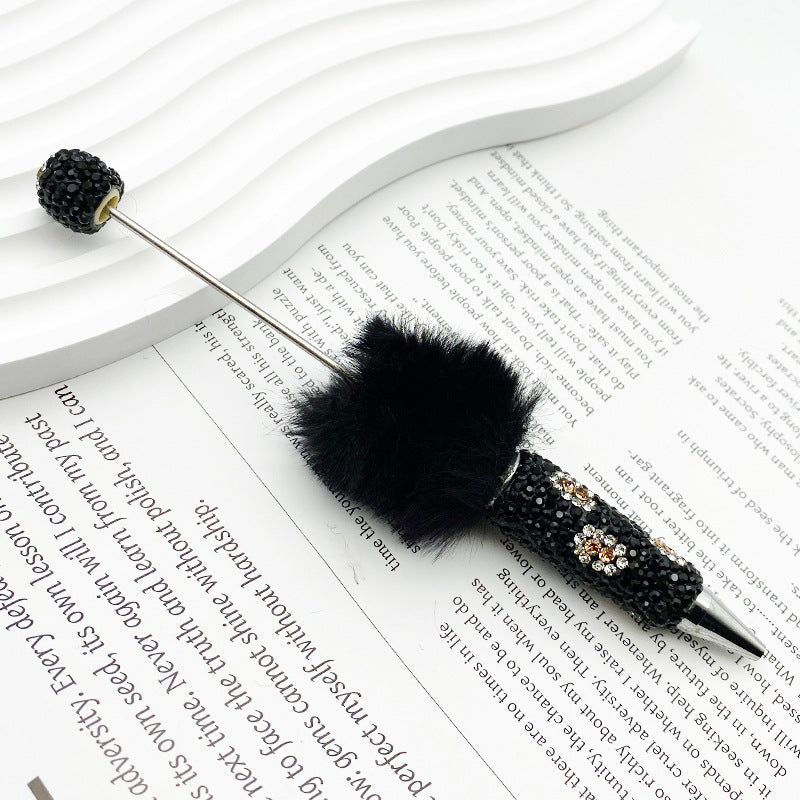 Wholesale Beadable Pen Plastic Creative Plush Ball Leopard Print Full Diamond DIY