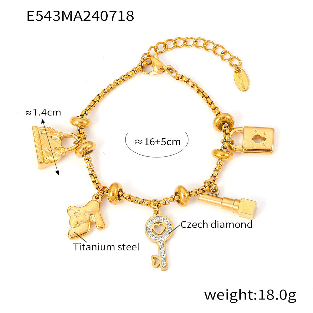 Wholesale diamond pendant adjustable trend retro titanium steel plated 18K gold bracelet