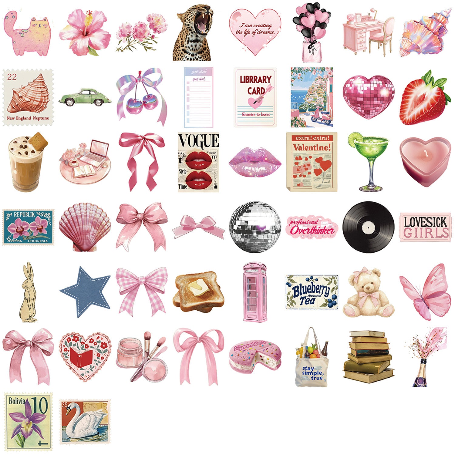 Wholesale 50pcs Pink Bow Cartoon Animal Series Stickers