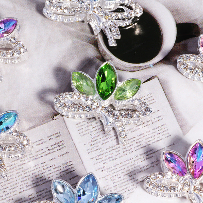 Wholesale 6pcs/pack Double-sided alloy rhinestone lotus straight hole loose DIY beads