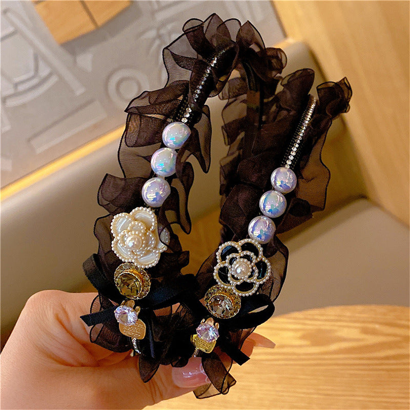 Wholesale Vintage Pearl Camellia Headband Baroque Rhinestone Headband