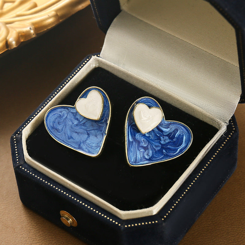 Wholesale Klein Blue Geometric Heart Earrings